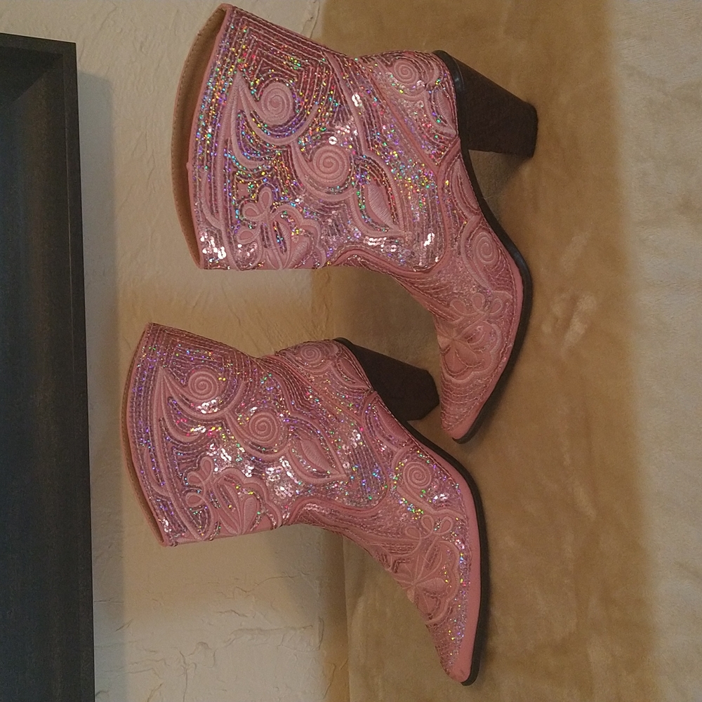 Pink Sequined boots, size 7.